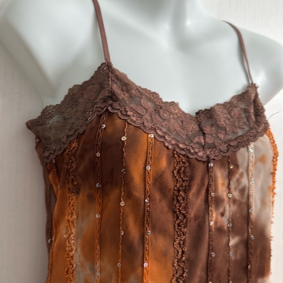 Vintage Y2K Lace Trim Sequin Babydoll Top Fairy Festival Hippie Dainty 90s M/L - Picture 3 of 14